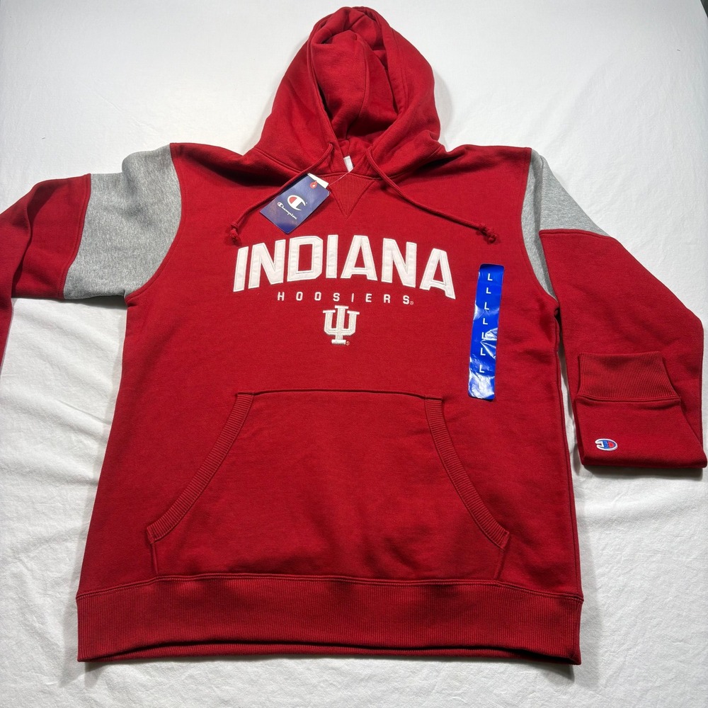 Champion Indiana Hoosiers Red Gray Hooded Sweatshirt Hoodie NCAA‎ Large
